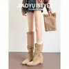 Nuevas Botas Largas Adelgazantes de Punta Fina a Media Pantorrilla Otoño 2026, Botas de Caballero Apiladas Versátiles Retro Desmontables, Botas de Caña Alta, Adelgazantes