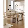 Nueva Mesa de Comedor y Escritorio Combinados Mobien de Madera Maciza Estilo Chino para Uso Doméstico, Estilo Madera Natural, Color Nogal Nórdico, Largo