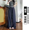 Pantalones anchos de lino Tencel de alto contenido totalmente dobladillados para mujer, nuevo estilo de verano, adelgazantes, pantalones rectos holgados, pantalones casuales de lino y algodón