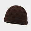 Gorro de tricô jacquard com padrão de losangos vintage para outono e inverno, chapéu de lã quente para atividades ao ar livre, gorro simples de cor sólida com barra dobrada