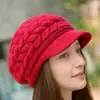 Conjunto de Gorro Boina de Color Sólido Versátil para Otoño e Invierno, Moda Transfronteriza, Gorro de Lana Tejido Espeso con Forro de Felpa para Mujeres de Mediana Edad y Mayores