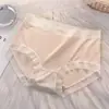 Panty sin costuras de seda helada para mujer, cintura media, ribete de encaje, entrepierna antibacteriana, transpirable, estilo deseo puro para chica joven