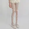 Meias Pretas Jacquard de Renda Estilo Ballet com Tiras, Meia-Calça Off-White Doce Lolita, Leggings Brancas Finas de Seda