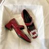 Nuevos Zapatos de Mujer Primavera 2022 Estilo Coreano Diamante Brillante Hebilla Cuadrada Tacón Medio Zapato Único con Suela Gruesa Tacón Grueso Punta Cuadrada Zapatos Mary Jane