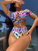 Biquíni Estampado Outer Single AliExpress Roupa de Banho Bikini 2023 Novo Roupa de Banho Feminina Biquíni de Duas Peças A07H