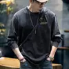 Camiseta de Manga Larga de Peso Pesado 330g para Hombre Primavera Nueva Estilo Algodón Retro Americano Lavada Holgada Cuello Redondo Tops para Hombre Tendencia