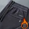 Calças de trabalho masculinas para outono e inverno, forradas com fleece e espessadas para aquecimento, de veludo cotelê, perna reta, duráveis, casuais, compridas