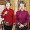 Nuevo Top Retro de Traje Tang con Cuello Alto para Primavera/Otoño para Mujeres de Mediana Edad y Mayores, Chaqueta de Longitud Media Bordada Cálida de Terciopelo Plus de Abuela