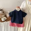 Conjunto Casual Sencillo de Camisa de Mezclilla Dianxi para Bebés Niños, Nuevo Conjunto de Dos Piezas Veraniego de Camisa de Manga Corta y Pantalones a Cuadros