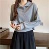 2025 Primavera y Otoño Nuevo Tejido de Punto con Cuello Polo para Mujer Delgado Holgado Versátil Dulce Manga Larga Top Corto Ins Tendencia
