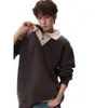 Suéter de punto retro estilo old money para hombre y mujer, top de punto patchwork de punto falso de dos piezas de moda para parejas, suéter estilo casual americano