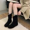 Botas Curtas Estilo Retrô para Outono Inicial Femininas 2026 Novas Botas Populares de Algodão Grosso para Outono e Inverno com Forro de Lã, Botas Martin, Sola Grossa, Estilo Empilhado