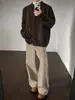 Cárdigan abotonado vintage de color marrón oscuro para hombres y mujeres, holgado de otoño, tejido sofisticado y casual