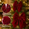Lazo de terciopelo rojo transfronterizo tridimensional tela navideña terminada lazo adorno para árbol de Navidad decoración de ambiente