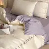 Estilo Lujo Ligero Juego de Cuatro Piezas de Algodón de Fibra Larga 100S con Bloques de Color, Funda de Edredón 100% Algodón, Sábana Plana con Diseño Sencillo de Letras, Juego de Sábanas Ajustables
