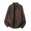 Suéter Cardigan Mu Qiu Masculino Estilo Old Money Texturizado Gola Alta Masculino Solto Retrô Quente Zíper Malha