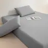 Saia de cama de algodão macia e fofa Classe A, peça única, tipo lençol com elástico, amigável à pele, sem marcas, capa de cama lisa, protetor de colchão, totalmente fechado, antiderrapante