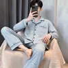 Pijama de Hombre Estilo Pintura a Tinta Lavada Manga Larga Primavera Otoño Hombres Jóvenes de Mediana Edad Conjunto de Ropa de Casa Estilo Pijama Imitación de Algodón Otoño Invierno