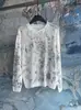 2025 Nuevo Jersey de Punto de Principios de Otoño de Manga Larga con Cuello Redondo Bordado Floral Completo en Forma de Capullo Top Pesado Simple Elegante para Mujer