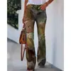 Sitio Independiente Transfronterizo Aliexpress Ebay Pantalones Casuales para Mujer Tallas Grandes Europeos y Americanos Pantalones de Imitación de Mezclilla Acampanados Pantalones Florales