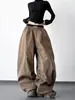 Nuevos Pantalones de Traje para Mujer 2025 Estilo Retro Americano Doble Cintura Caqui Scimitar Casual de Gama Alta Sueltos de Pierna Ancha