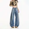 Jeans anchos de pierna ancha lavados para mujer, estilo moda callejera americana, color Naranja Juvenil #, corte holgado, adelgazantes, favorecedores, pantalones de pierna curva únicos y versátiles