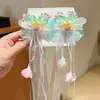 Novo Grampo de Cabelo Hanfu Estilo Chinês para Meninas, Acessório de Cabelo Infantil com Flores de Estilo Antigo, Franjas e Pérolas, Doce e Retrô