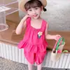 Conjunto de dos piezas para niña, moderno y a la moda, chaleco de algodón y shorts de verano de alta gama para niños, ropa de verano súper linda