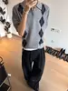 Estilo Old Money Cuadros Americanos Tejido de Punto Polo Manga Corta Hombre Verano Jacquard de Algas Hombro Normal Camiseta Manga Media