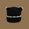 Gorro de Peluche Lindo de Dibujos Animados de Invierno con Ala Ancha para Mujer, Estilo Japonés Cálido Engrosado Protección para Orejas Gorro de Punto con Orejas de Oso, Dulce y Fresco