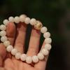 Pulseira de Bodhi de Jade Branco com Contas de Garra de Gato Carbonizada Tecida à Mão para Mulheres Contas de Oração Budista Pulseira Popular Atacado Feita à Mão