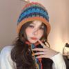 Orejeras de punto hechas a mano con borla colorida y cordones gorro de punto calado cálido gorro Lei Feng frío