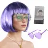 Pelucas de cosplay europeas y americanas transfronterizas con flequillo, cabello corto de fibra de alta temperatura de colores con gafas, en stock