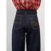 Jeans azul oscuro de pierna ancha para mujer, nuevo y moderno, de tiro alto, adelgazantes, corte holgado para cuerpo tipo pera, pantalones de diseño elegante de pierna recta