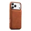 Aplicable Transfronterizo Apple 17 Pro Retro Doble Cierre Magnético Funda de Cuero 17 Color Sólido Doble Ranura para Tarjeta Al por Mayor TPU a Prueba de Golpes