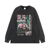 Camiseta de manga corta con estampado de cómic cibernético estilo japonés, lavado vintage, marca de moda urbana, talla grande, camiseta para uso diario, transfronterizo