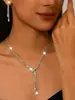 Elegante, Sencillo y Versátil Conjunto de Dos Piezas de Collar y Aretes Geométricos Completamente Incrustados de Diamantes, Conjunto de Joyería de Boda Nupcial Femenino y Elegante
