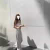 Conjunto de Top Tubo Estilo Sereia e Calças Longas em Estoque, Calças Casuais de Perna Larga de Algodão e Linho para Mulheres, Verão
