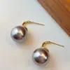 Brincos de tarraxa de pérola cinza simples retrô para mulheres, elegantes, de luxo leve, nova moda, versáteis, estilo ocidental, brincos brincos