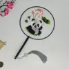Leque Redondo Bordado de Suzhou, Bordado Dupla Face, Tema Panda de Chengdu, Leque de Dança Estilo Antigo, Leque para Foto, Venda Direta de Fábrica