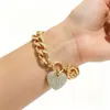 Pulsera con Forma de Corazón de Moda Europea y Americana Más Vendida en Aliexpress Transfronterizo, Cierre OT Personalizado, Joyería de Corazón con Diamantes Completos, Venta Directa del Fabricante