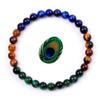 Joyería de pareja transfronteriza 6/8/10MM Piedra Ojo de Tigre Amarillo Azul Verde pluma de pavo real mismo color pulsera de cuentas de una sola vuelta
