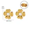 Pendientes Retro Florales Geométricos de Acero Inoxidable Franceses para Mujer, Moda de Alta Gama, Elegantes Pendientes Exquisitos de Perla para Mujer al por Mayor