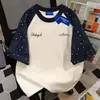 Camiseta de Manga Corta 100% Algodón Puro con Estrellas para Hombre y Mujer, Nuevo Estilo de Verano, Retro, Neutra, Adelgazante, Top de Retazos Estilo Estudiante con Cuello Redondo