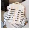 Cardigã de tricô listrado com blocos de cor, gola redonda, estilo coreano, manga longa, para mulheres, novo top jaqueta casual slim fit outono 2026