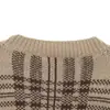 Outono e Inverno 2025 Nova Moda de Rua Europeia e Americana Cruzada Feminina Casual Jaqueta de Tricô Xadrez W103 90262