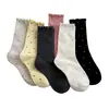 Calcetines Blancos para Mujer, Estilo Verano con Bordes Fruncidos, Lunares, Absorbentes de Sudor, Antiolor, Antibacterianos, Calcetines de Maternidad, Calcetines de Encaje a Media Pantorrilla