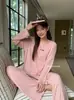 2666 # Nuevo conjunto casual suelto de otoño e invierno Han She para mujer, manga larga, pantalón largo, rayón, ropa de casa, pijama cómodo de cuello redondo
