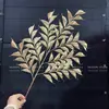 Flores de Nochevieja, Flores Artificiales Doradas, Eucalipto Dorado, Hortensia, Abanico Dorado, Hojas de Ginkgo, Cubo de la Fortuna, Arreglo Floral, Hojas, Flores de Plástico