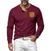 Outono Inverno 2026 Camisa Henley Masculina Casual Cor Sólida Veludo Cotelê Camiseta de Manga Longa Textura Tough Guy Retrô Americano
